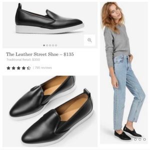 Everlane Street Shoes Black White Leather Pointed Toe Platform Slip Ons